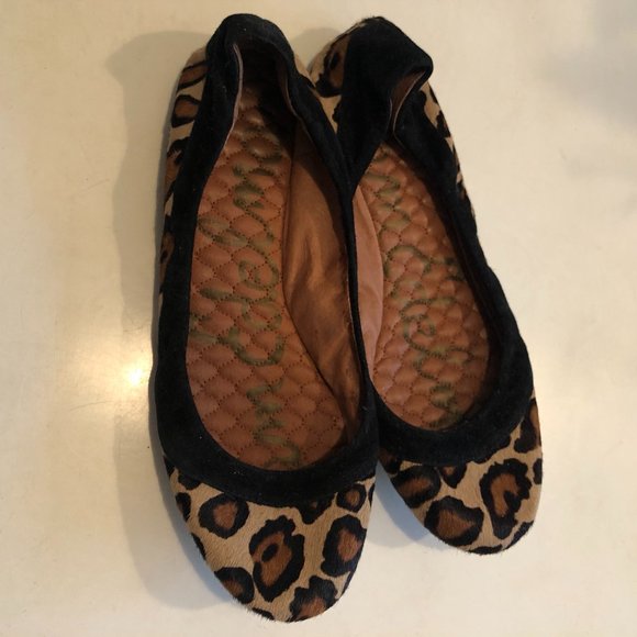 vintage SAM EDELMAN Leopard  Hair On Ballet Flats with Black Suede Trim - Picture 2 of 5